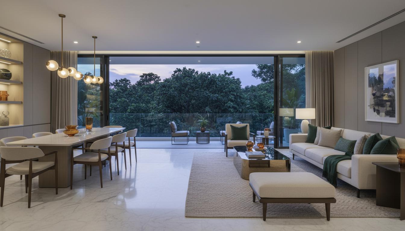 Smart home security tablet in a luxury condominium living space
